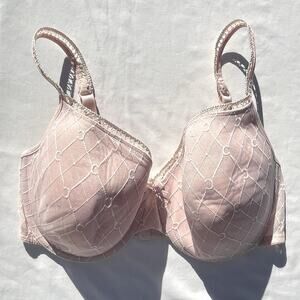 Chantelle Pretty Graphie T Shirt Bra 34DDD Pink C Mesh Underwire 2596
